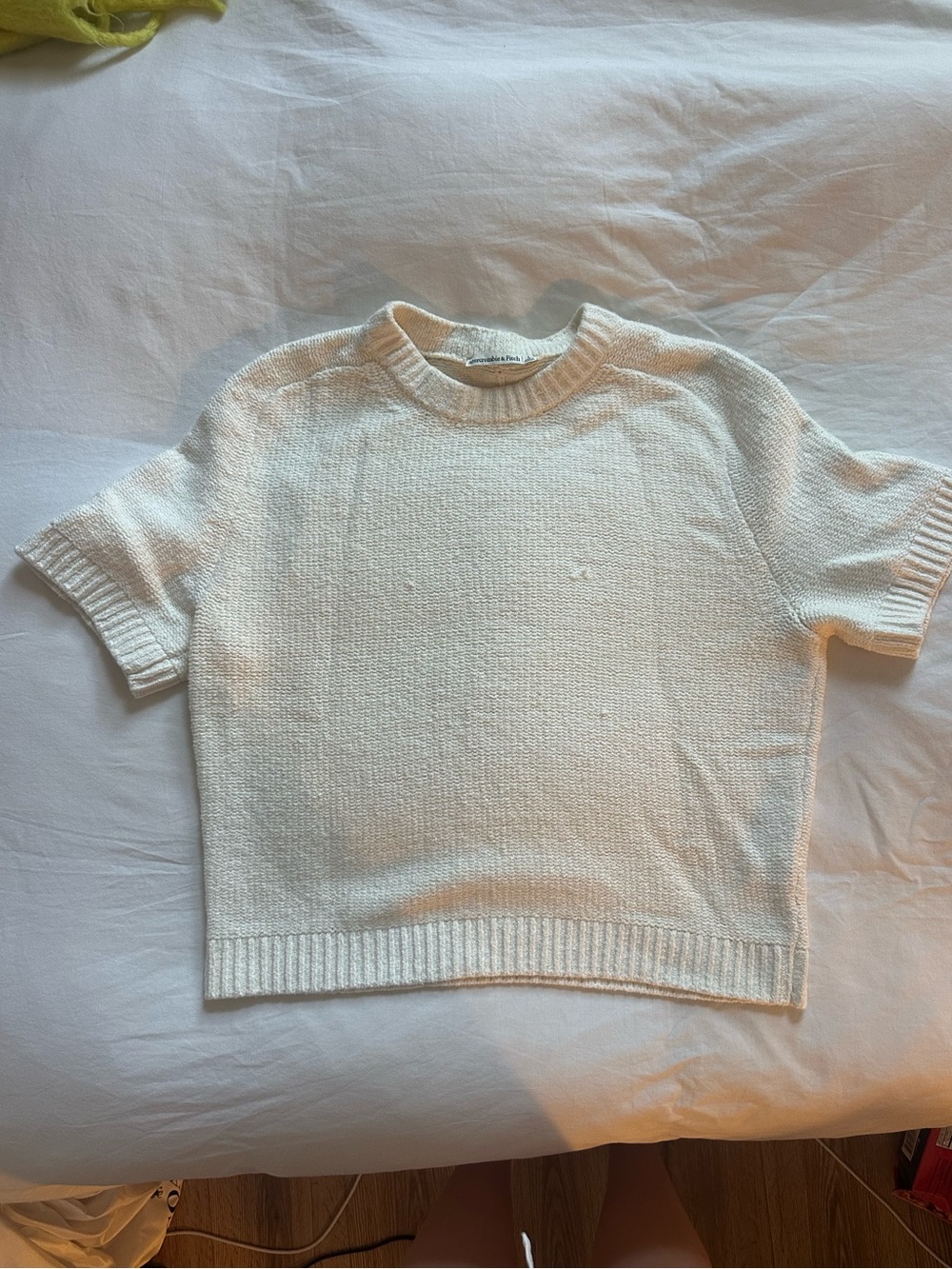 Abercrombie & Fitch Cream Short-Sleeve Textured Crew Sweater